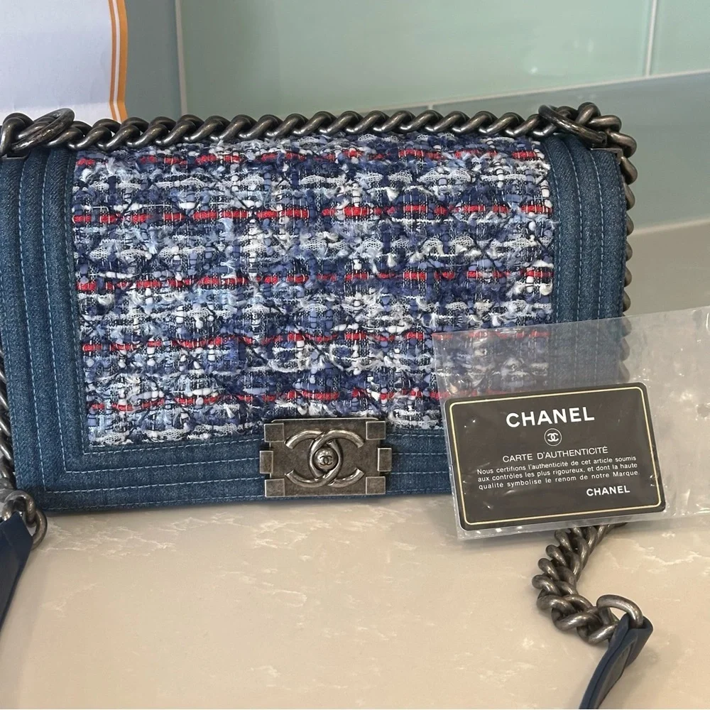 Chanel Boy Bag Blue Denim Tweed Limited Edition